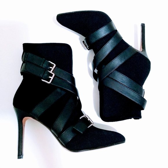 HP🌟 CATHERINE MALANDRINO POINTED STILETTO STRAP BOOTS SIZE 7.5 - Picture 1 of 13